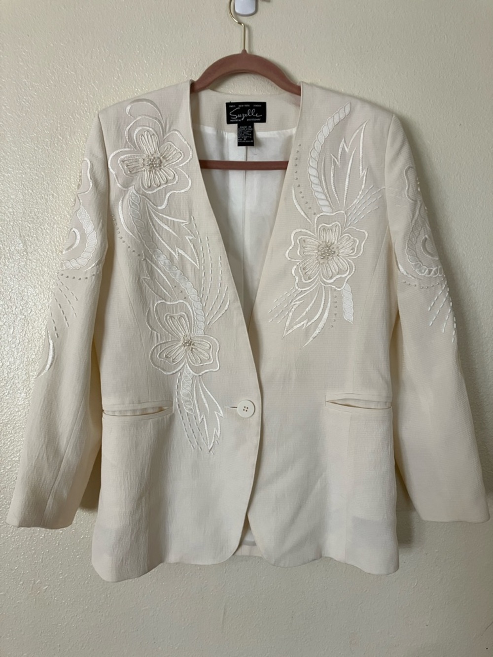 VTG Suzelle Wool Blend Cream Bridal Blazer Jacket, 8